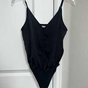 Black Satin Bodysuit With Buttons - Abercrombie & Fitch